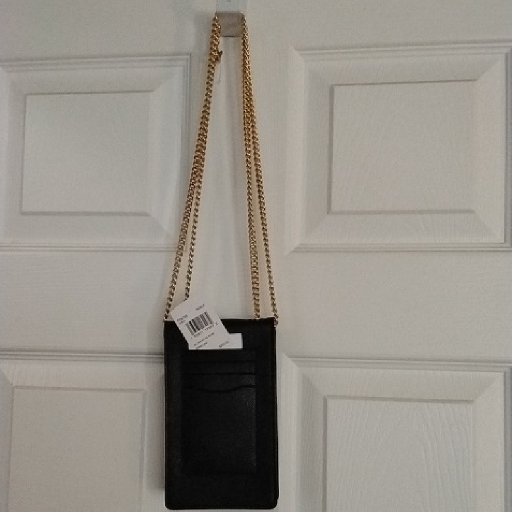 NWT Coach signature elegant black leather phone Crossbody Bag - Picture 2 of 5